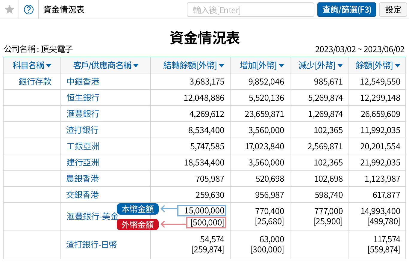 一目瞭然外幣/本幣的金額