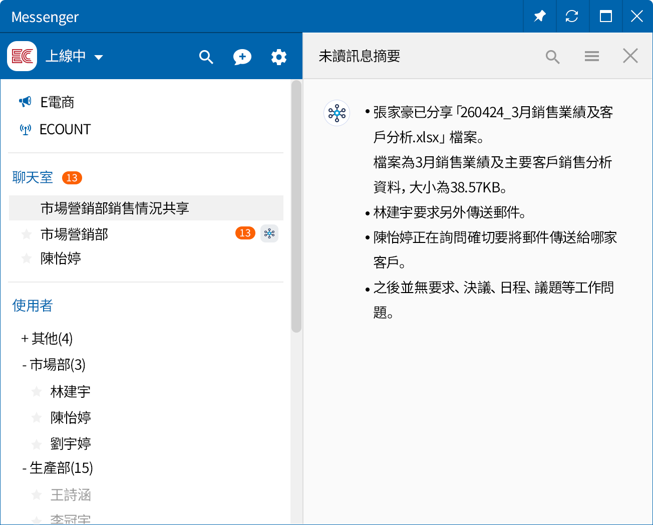 透過AI摘要未讀訊息