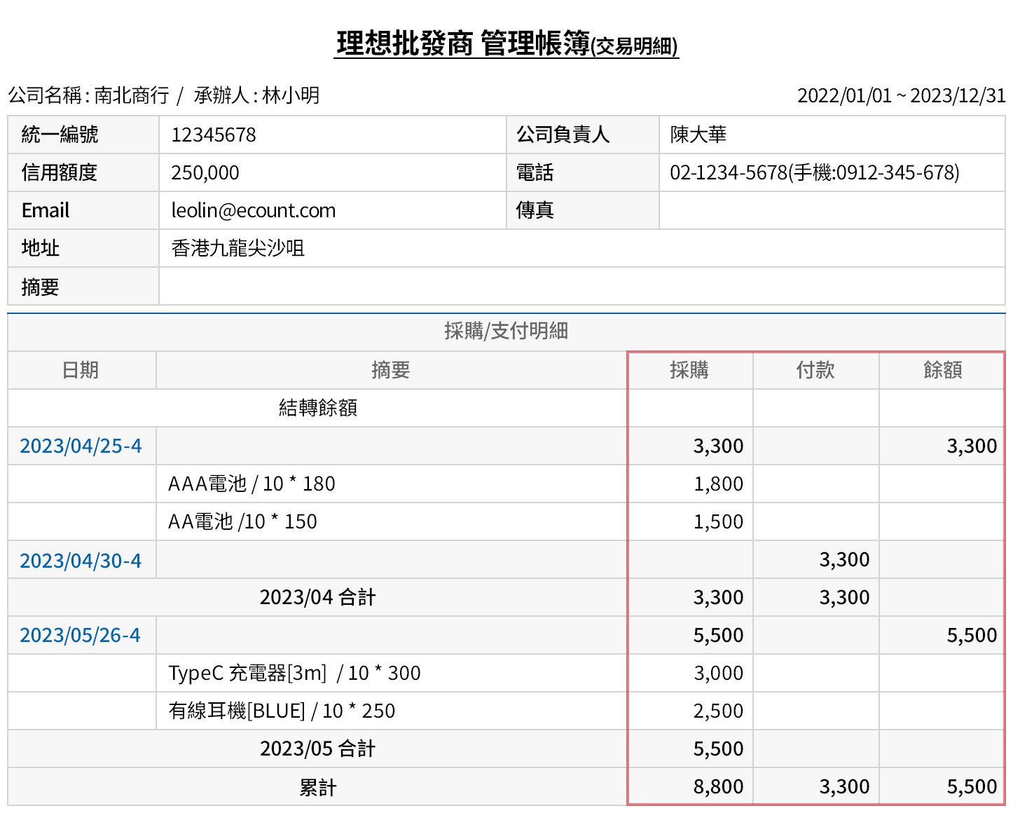 進貨明細能自動計算出應付帳款