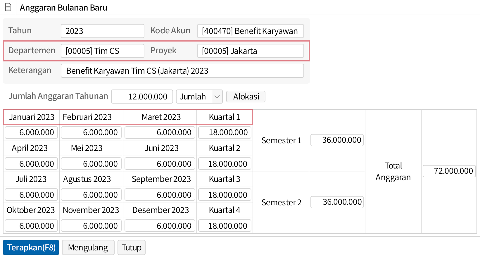 Buat Anggaran untuk Periode dan Unit yang Diinginkan