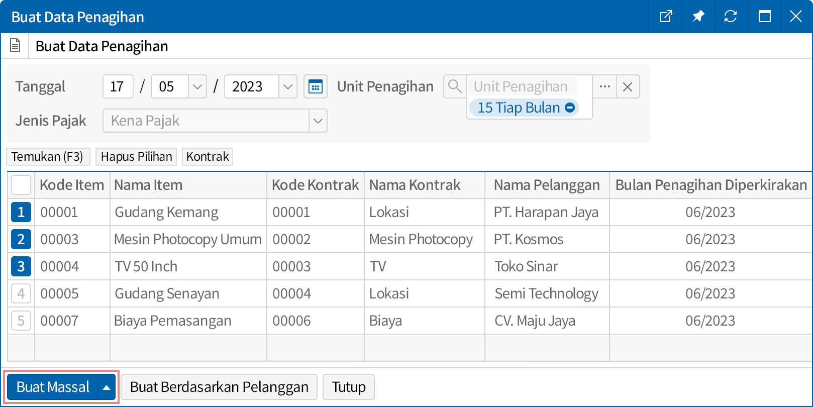 Fitur Penagihan Massal
