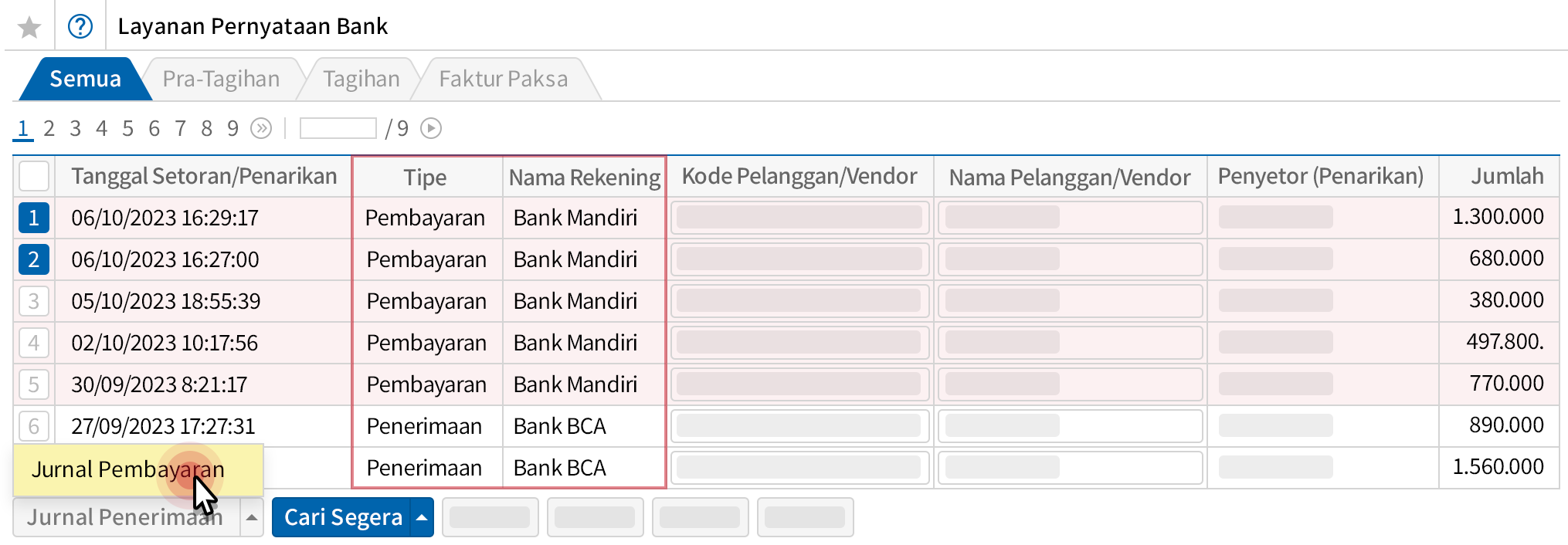 Fitur layanan pernyataan bank terintegrasi dengan bank untuk mempermudah pengecekan transaksi Anda.