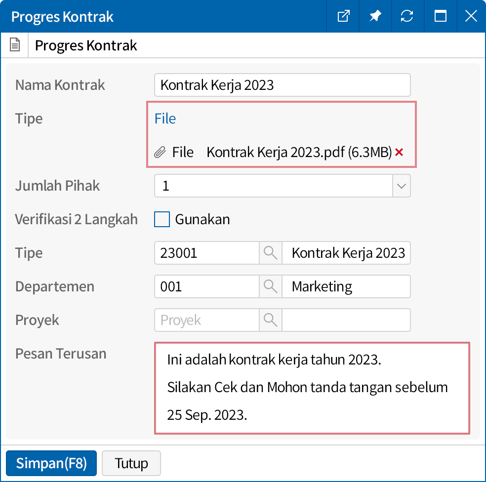 Pendaftaran Kontrak Sederhana