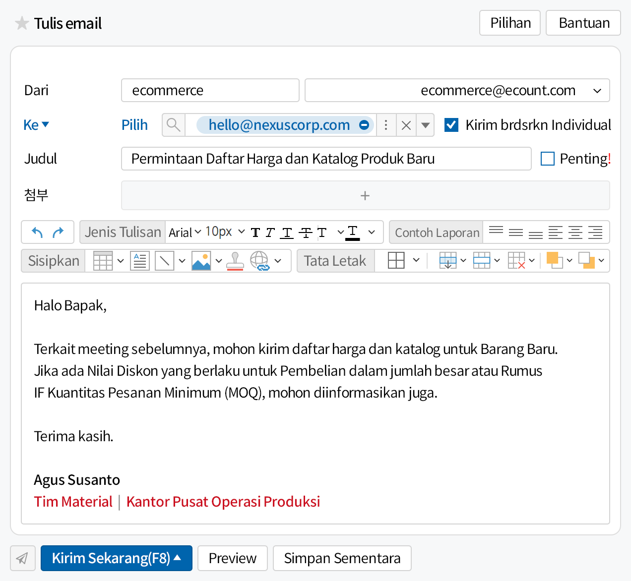 Fungsi kemudahan pengiriman email