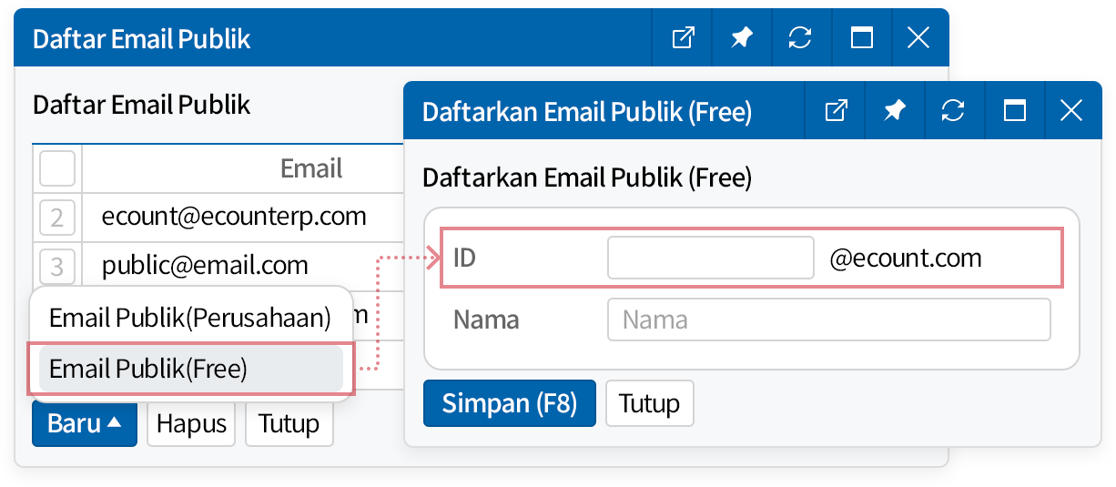 Bisa pakai domain email sendiri, jika tidak ada, tersedia 1 email gratis
