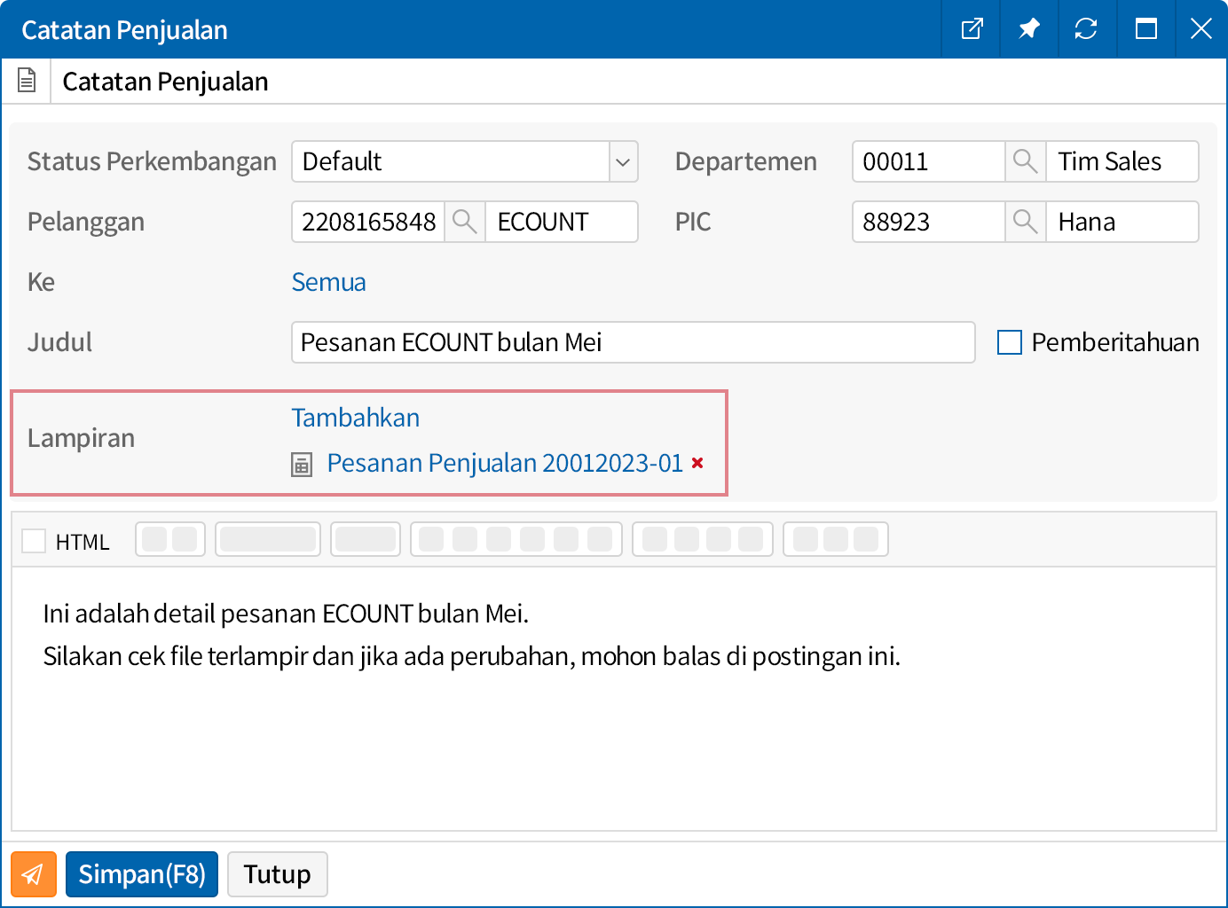 Hubungkan informasi pelanggan dengan slip ERP