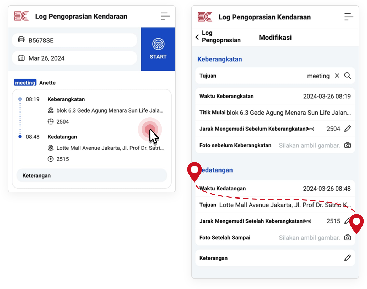 Penginputan Log Kendaraan