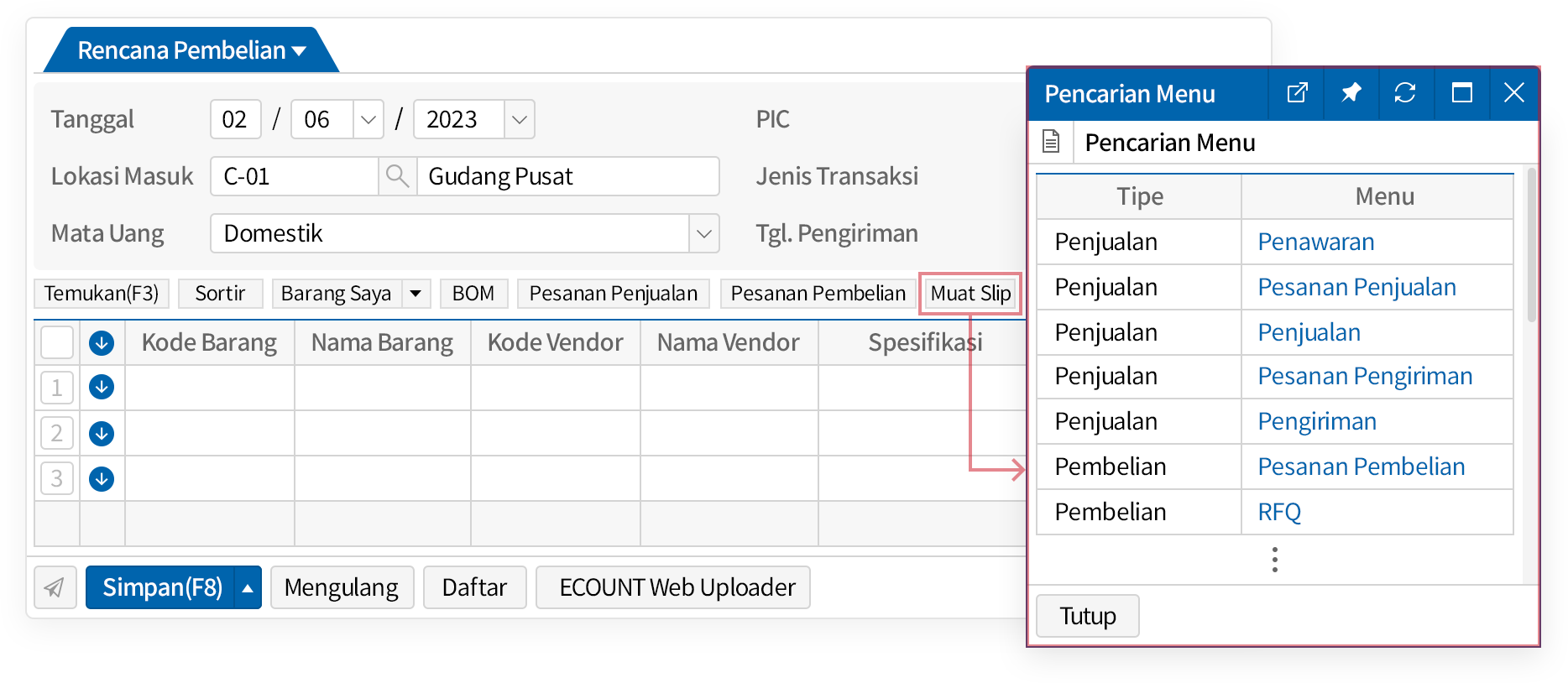 Terhubung dengan Menu Terkait
