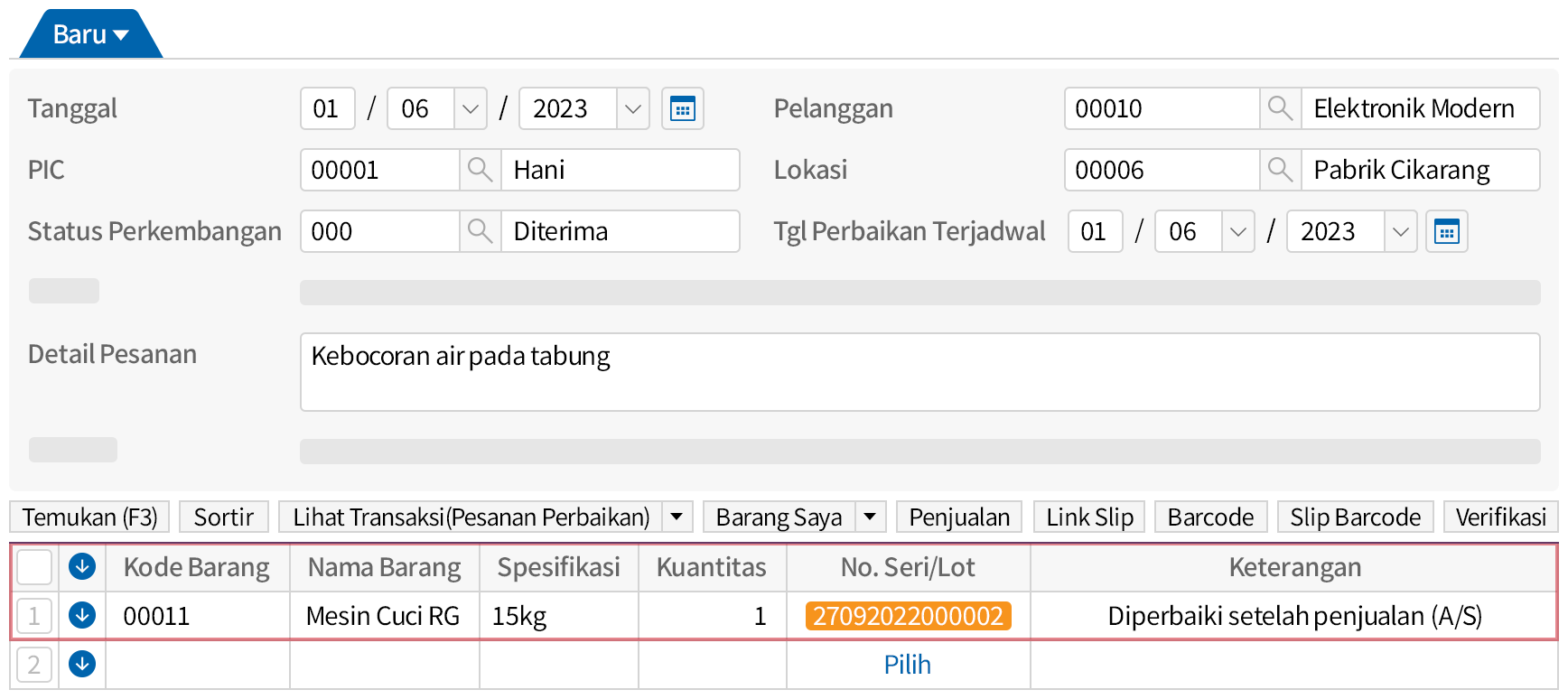 Fungsi Pesanan Perbaikan