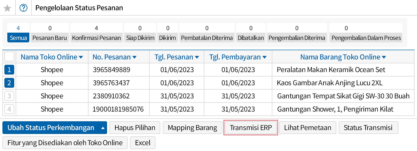Buat Data Pesanan Toko Online Sebagai Slip Pesanan Penjualan/Penjualan