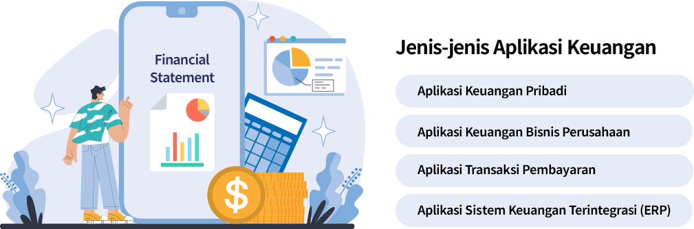 Jenis-jenis Aplikasi Keuangan: aplikasi keuangan pribadi, aplikasi keuangan bisnis perusahaan, aplikasi transaksi pembayaran, aplikasi sistem keuangan terintegrasi (ERP).