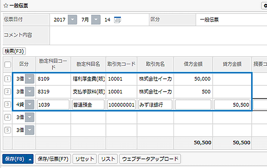 仕訳に慣れている会計専門家用の入力方式
