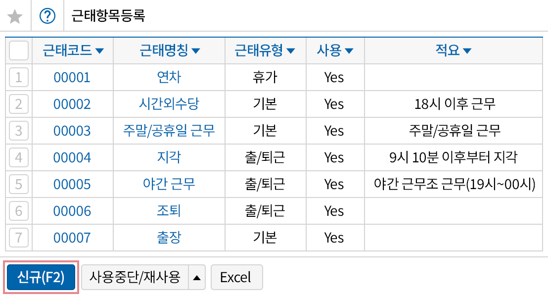 근태 항목 설정 및 관리