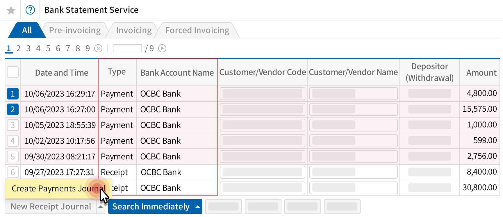 Automatic collection of bank account transactions