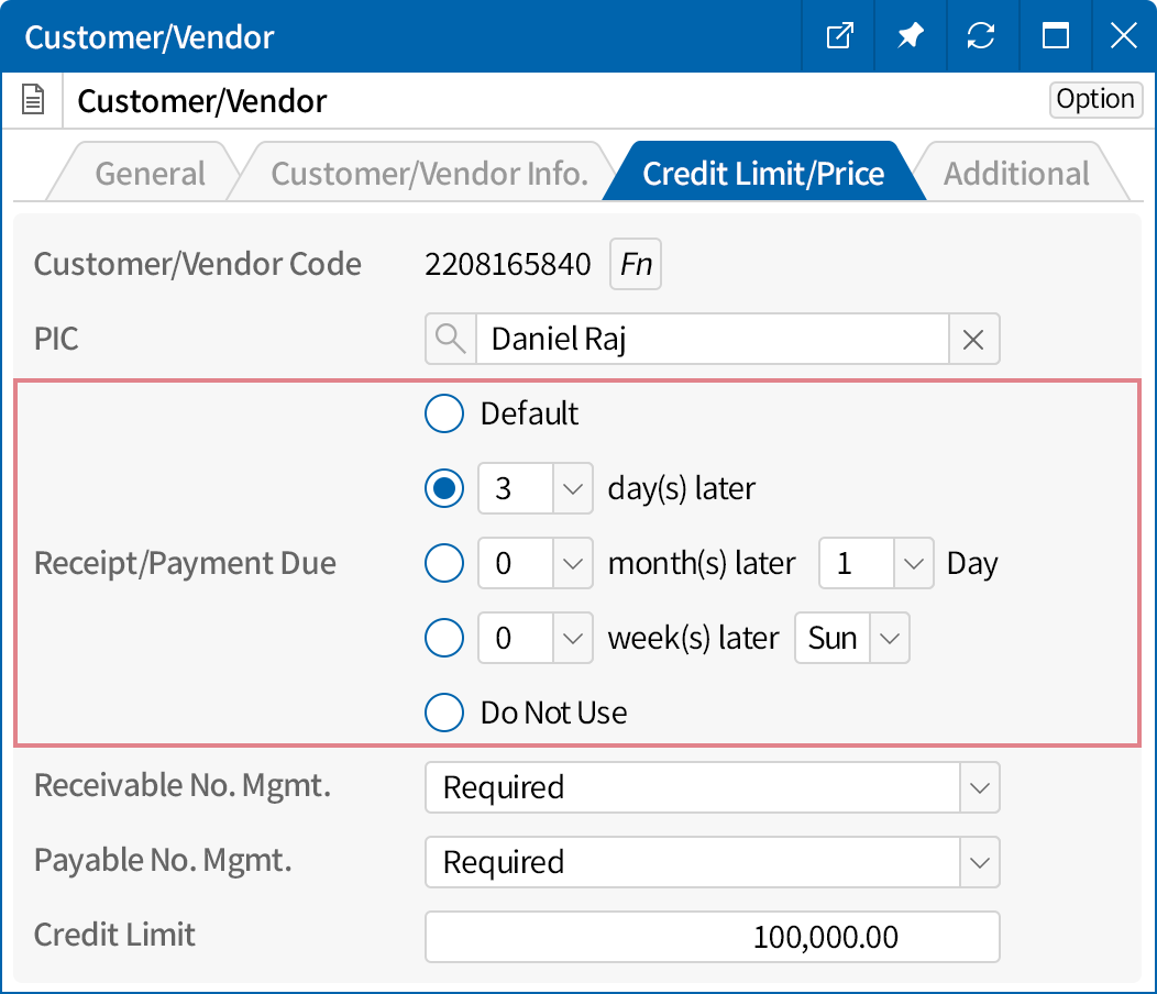 Manage customer/vendors' expected collection/payment date