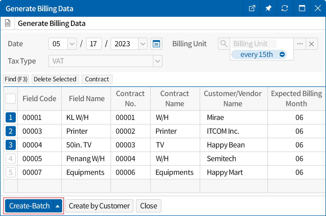Batch invoicing feature