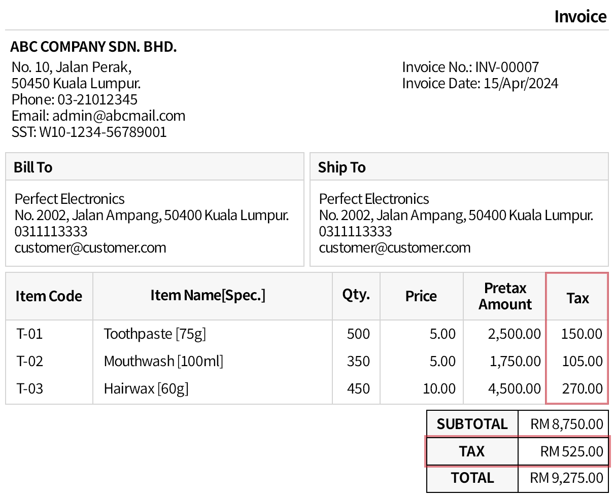 Including SST amount in the Invoice.