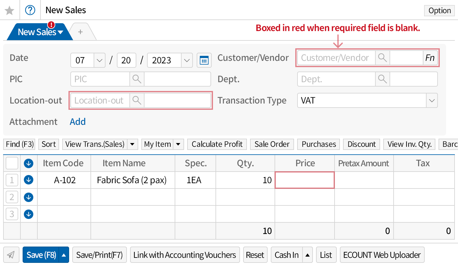 Set up the input screen the way we want