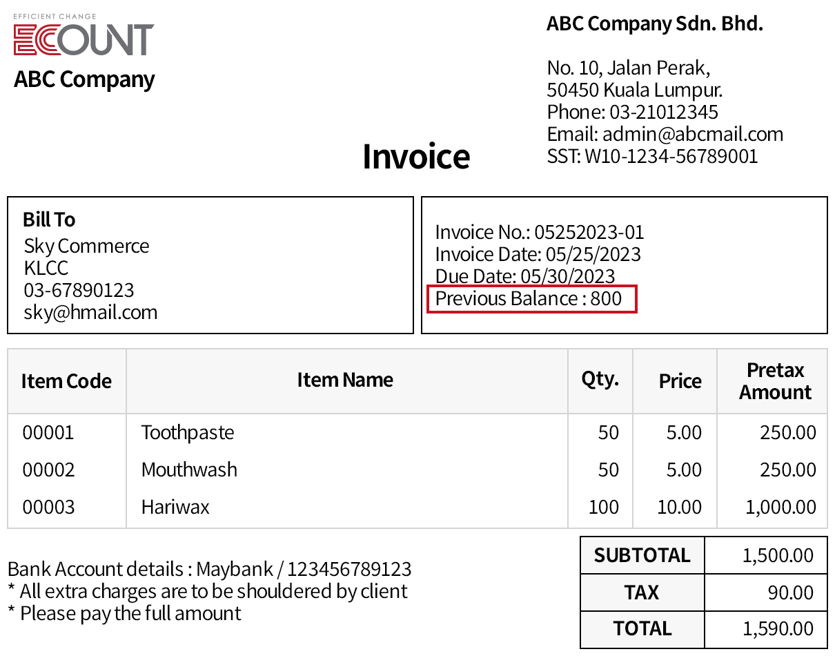 Show the receivable amount on the invoice.