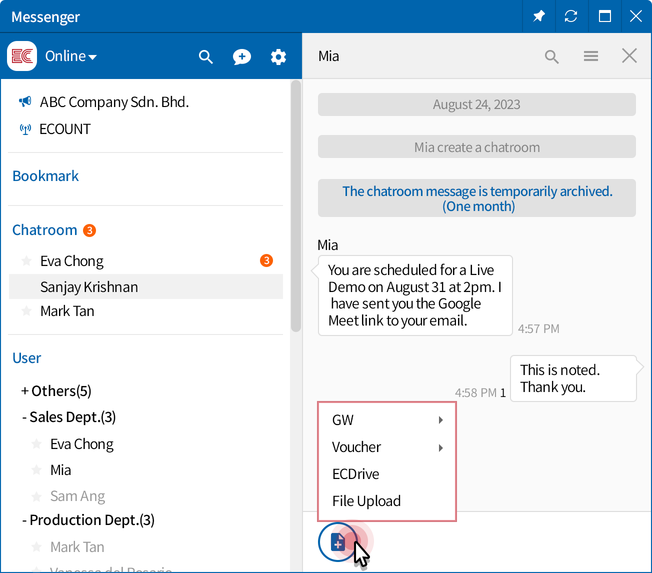 Corporate messenger for smooth communication