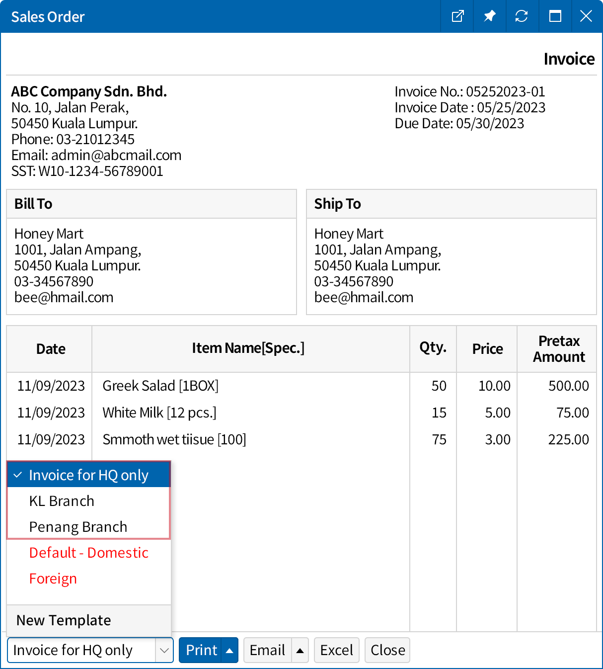 Set templates for each branch