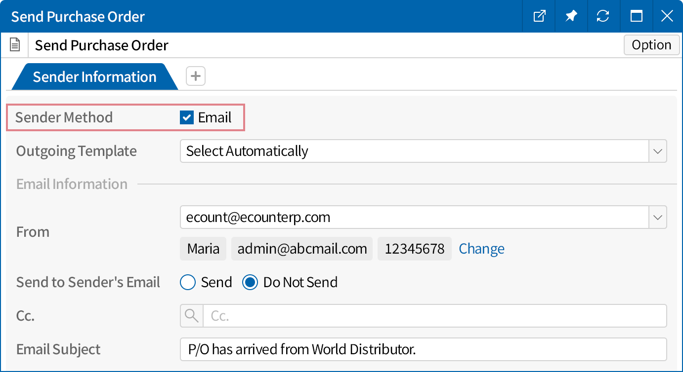 Easily send the Purchase Order