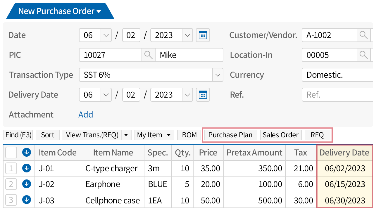 Efficient way to input Purchase Order