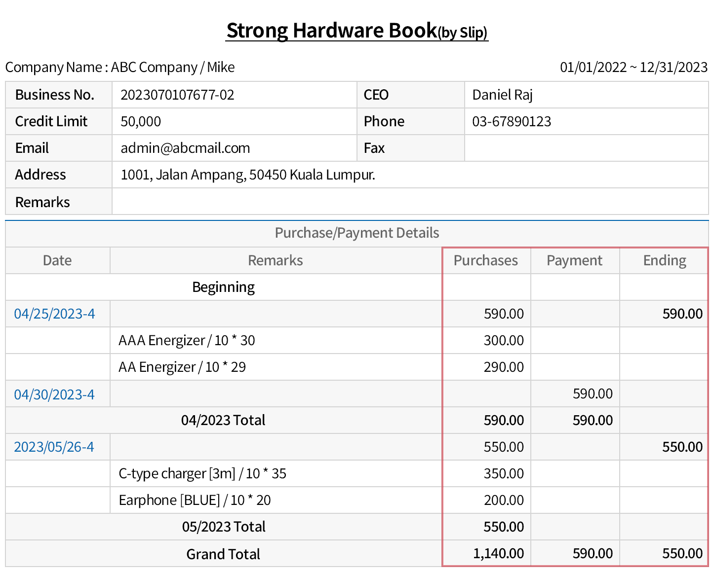 Purchase details automatically recorded as Payables