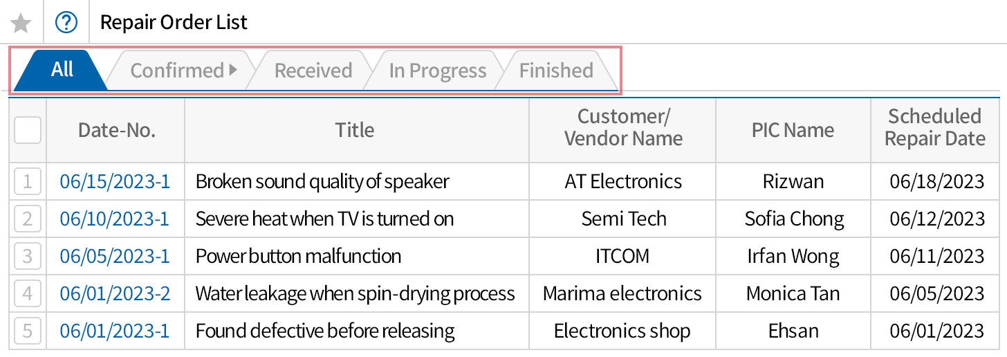 Setting detalied functions according to the company's A/S workflow