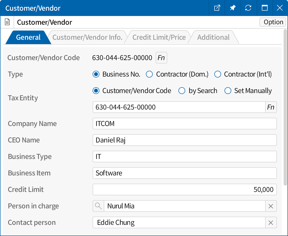 Detailed customer/vendor information management