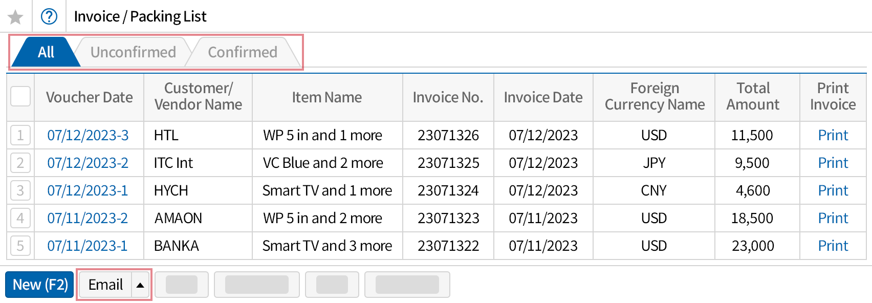 Export history management