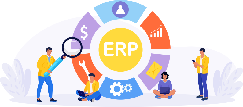 Illustration of an ERP system helping businesse management