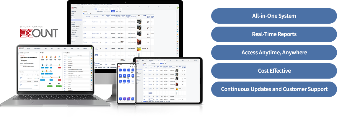 ECOUNT ERP solution with multi-device access for managing business operations