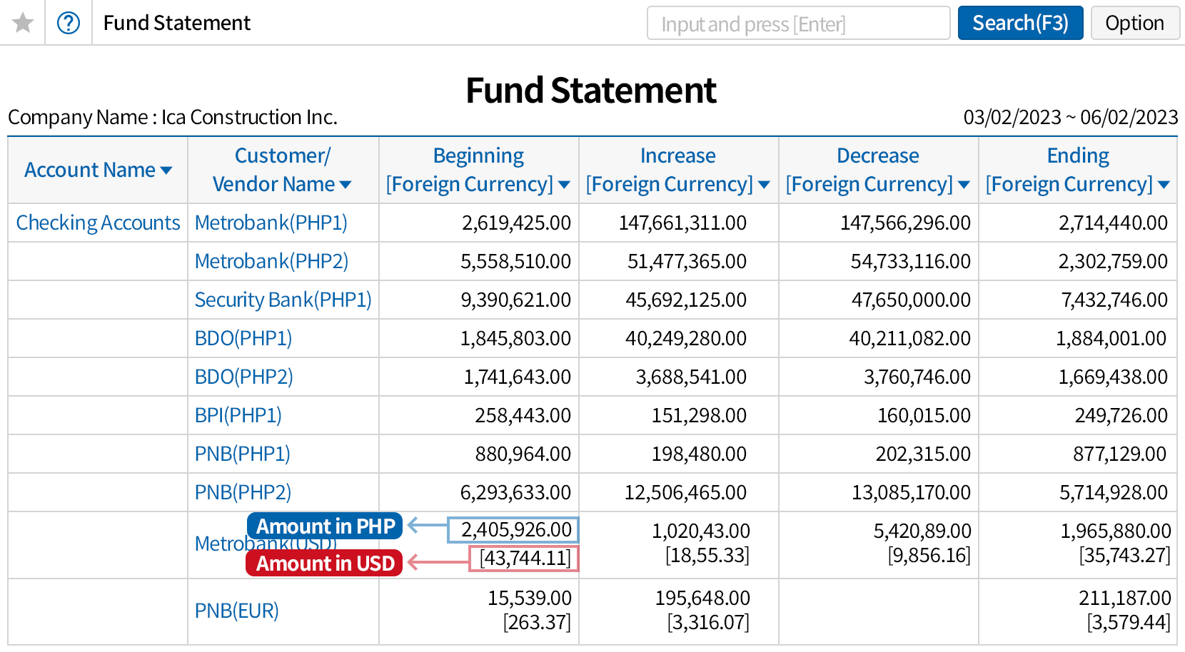 View forign and domestic currency amounts at a glance