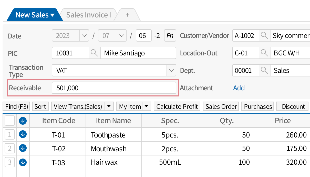 Add Outstanding Receivables Item When Creating Sales Vouchers