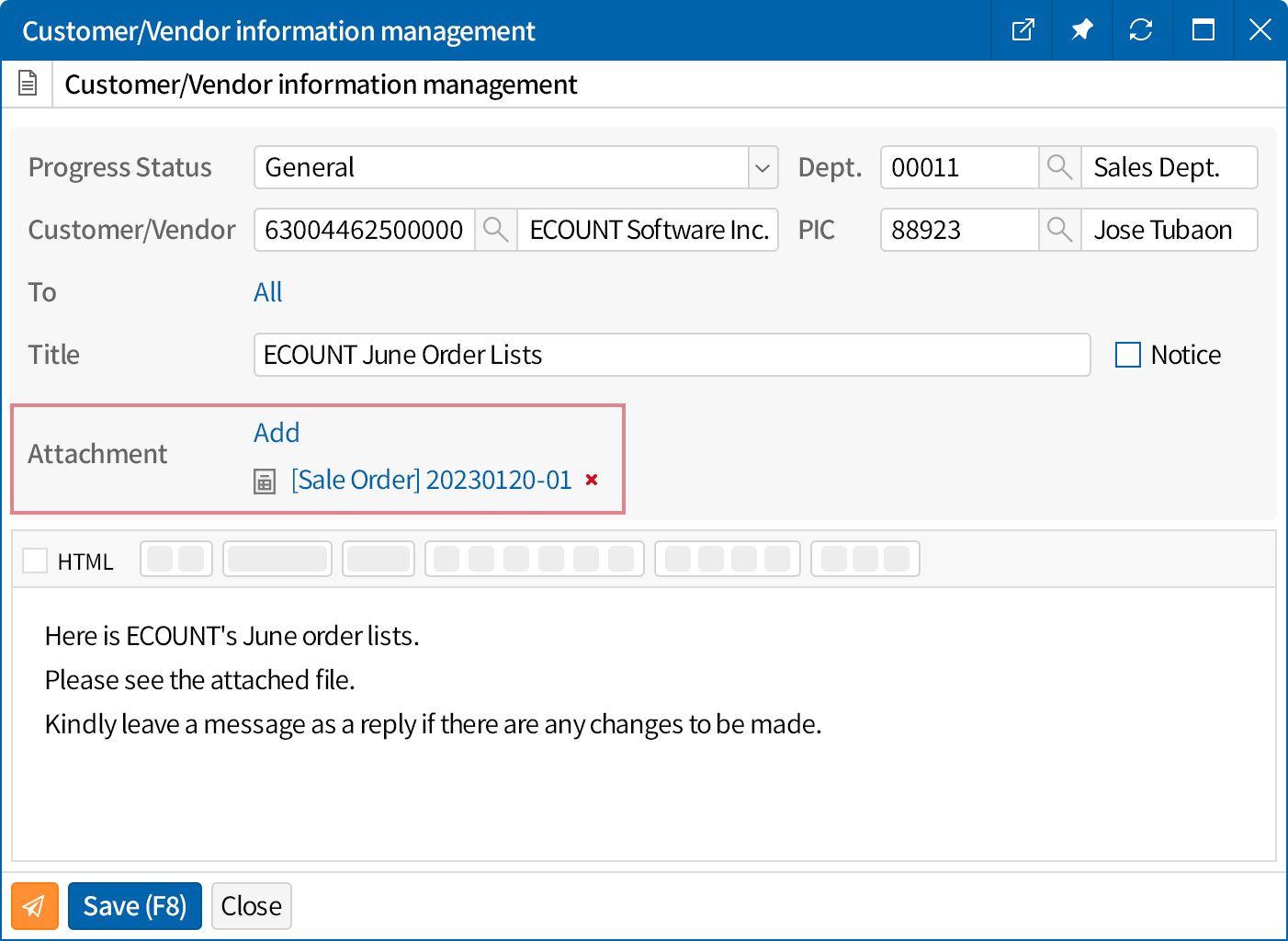 Link customer/vendor information with ERP slips