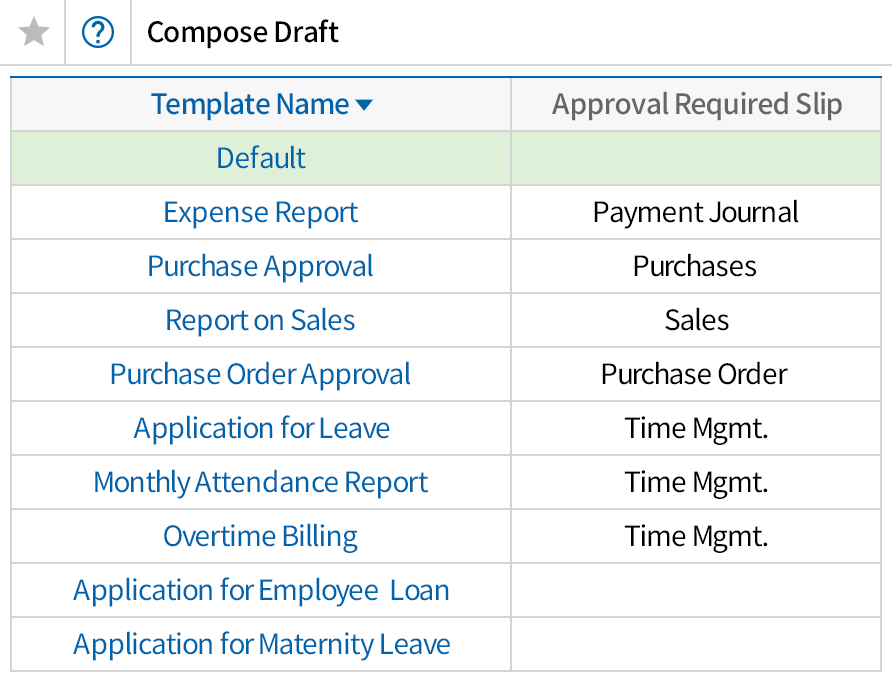 Draft template setup