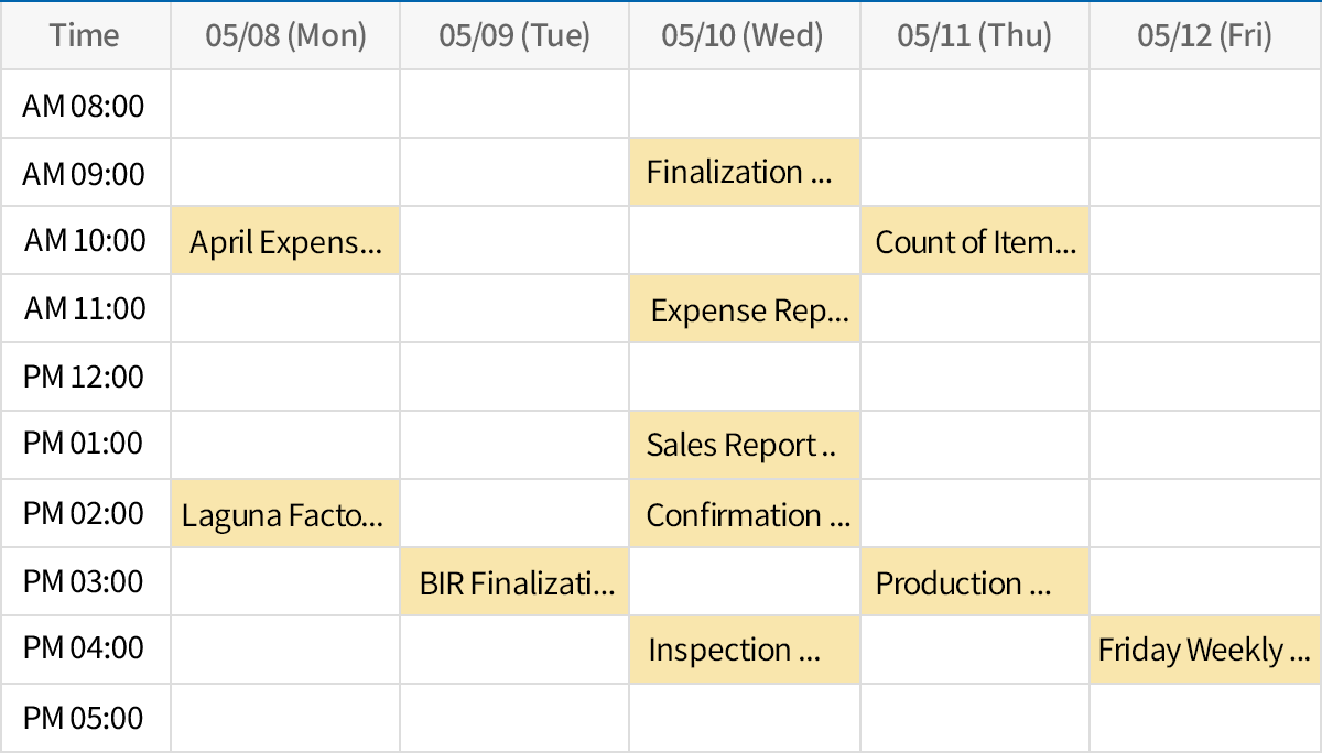 Schedule by week