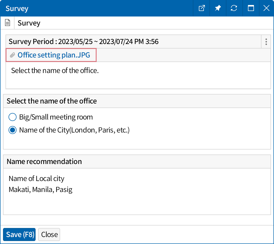 Attachment of Files Related to the Survey