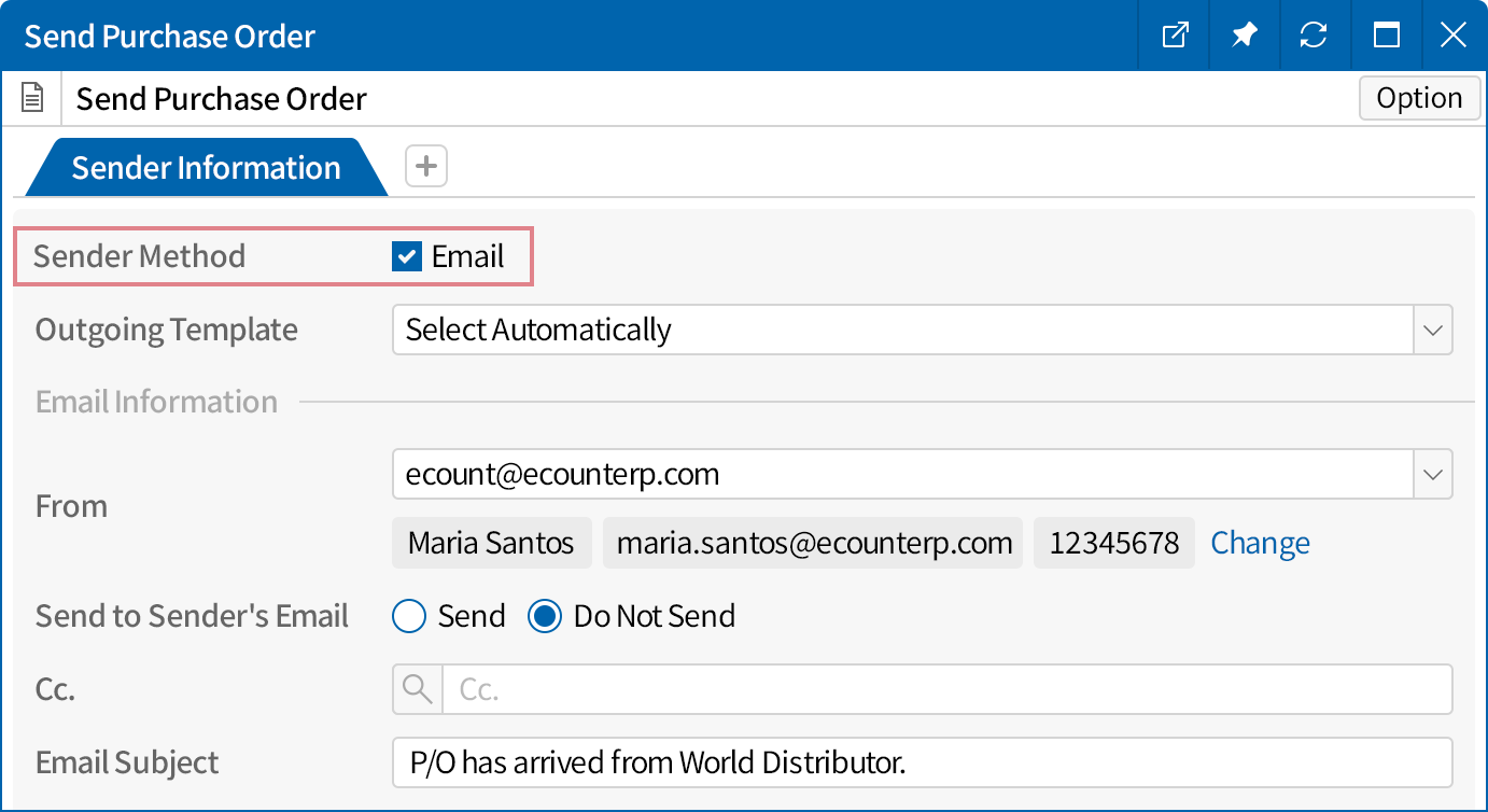 Easily send the Purchase Order