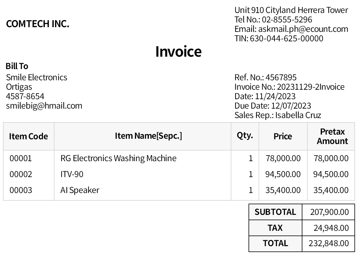 Sales invoice default template
