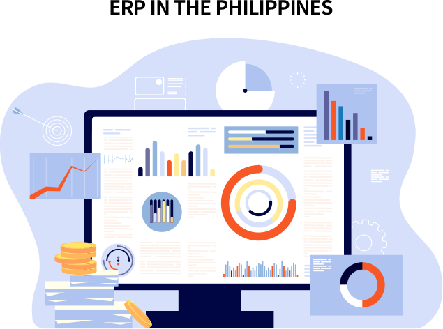 ERP system dashboard with Philippine theme displaying business data and performance metrics.