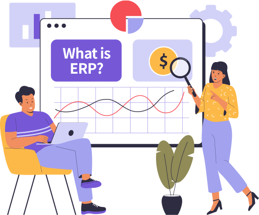 Visual representation of the question ‘What Is ERP?’ with enterprise resource planning symbols