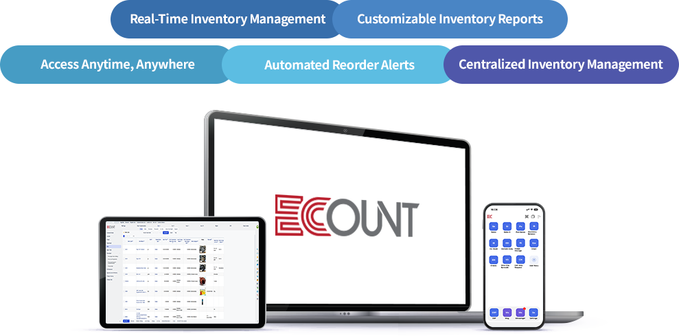 Efficient inventory management with ECOUNT ERP showing real-time stock updates, warehouse control, and centralized inventory data
