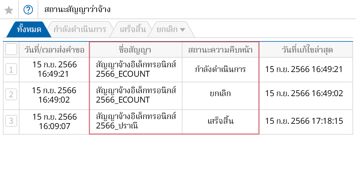 ตรวจสอบความคืบหน้าของสัญญา
