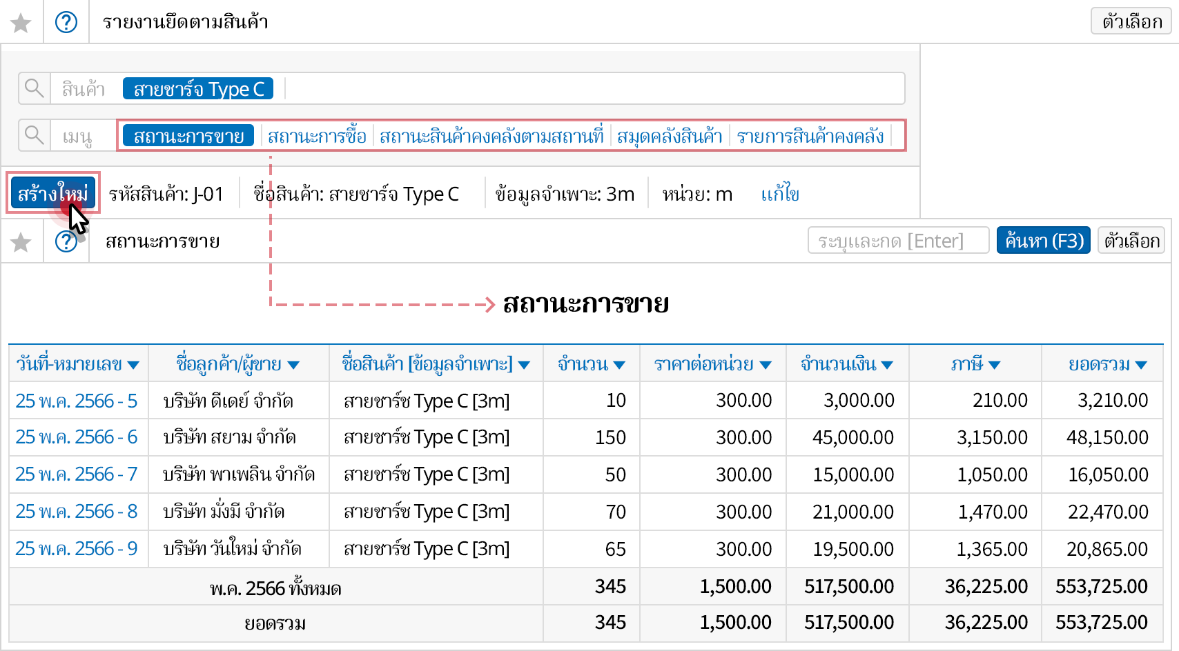 รายละเอียดสินค้าคงคลังที่วิเคราะห์ตามสินค้าได้อย่างรวดเร็ว