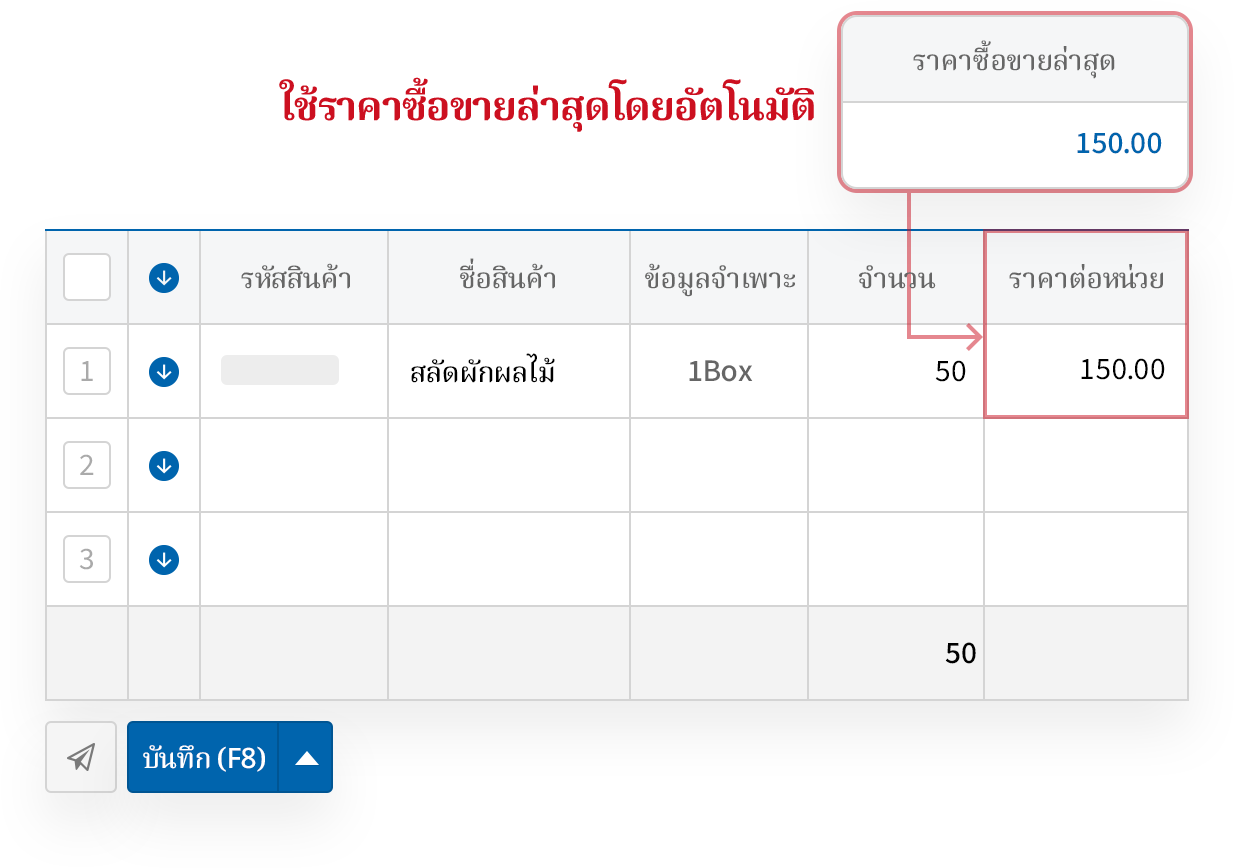 ใช้ราคาของธุรกรรมครั้งล่าสุดกับลูกค้า/ผู้ขายโดยอัตโนมัติ