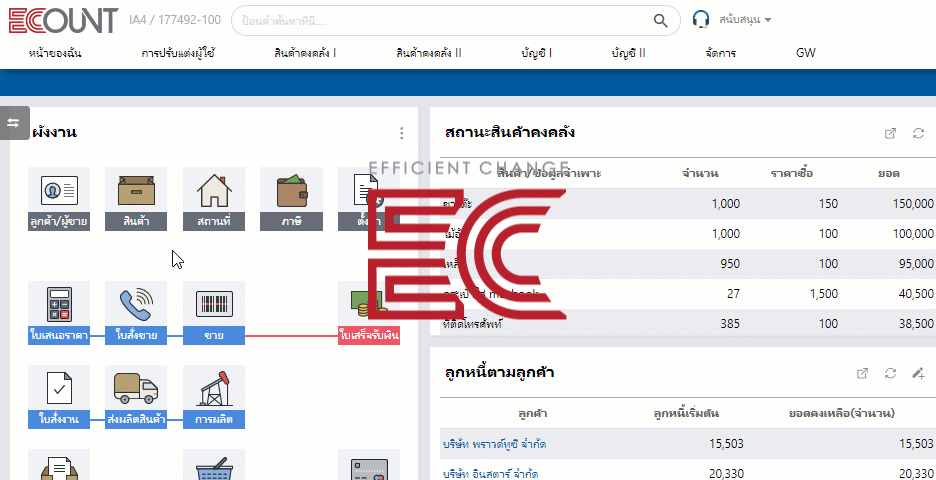 ตัวเลือกวิดเจ็ตของโปรแกรม ECOUNT ERP