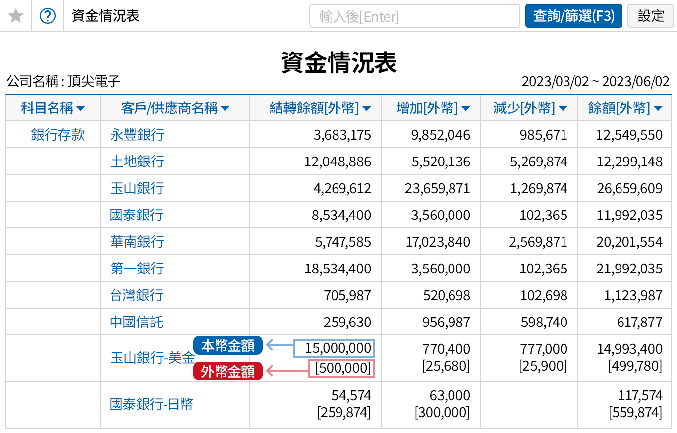 一目瞭然外幣/本幣的金額