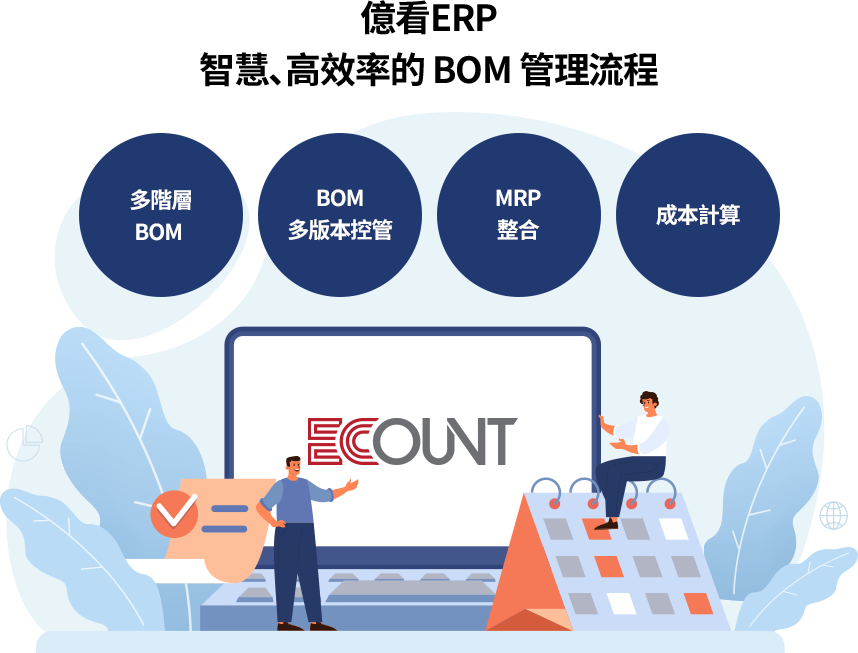 億看 ERP 以 BOM 為核心整合生產、MRP、採購與成本，提供多階結構、版本控管與即時分析，提升製造效率與決策精準度。